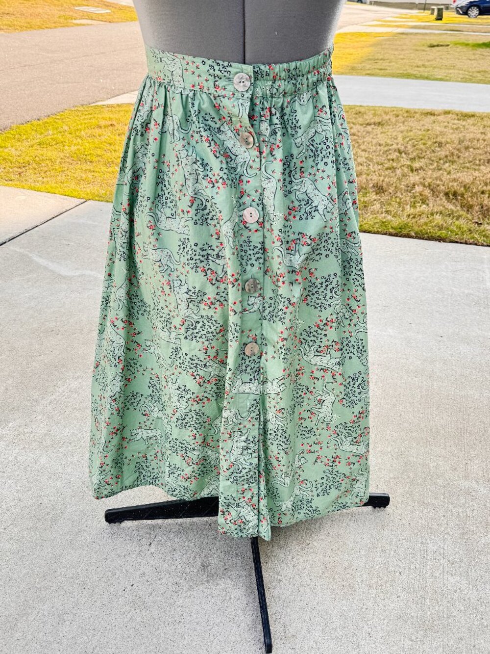 Corey Lynn Calter Georgina Midi Skirt - Mint Green Leopard Floral Garden
